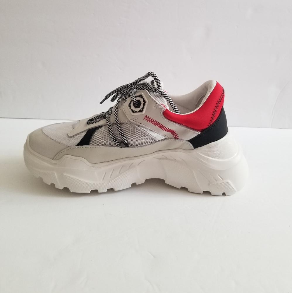 MOA Master Of Arts Lace Up White Red Mesh Leather Sneakers Size 40 US 9.5 - Picture 4 of 8